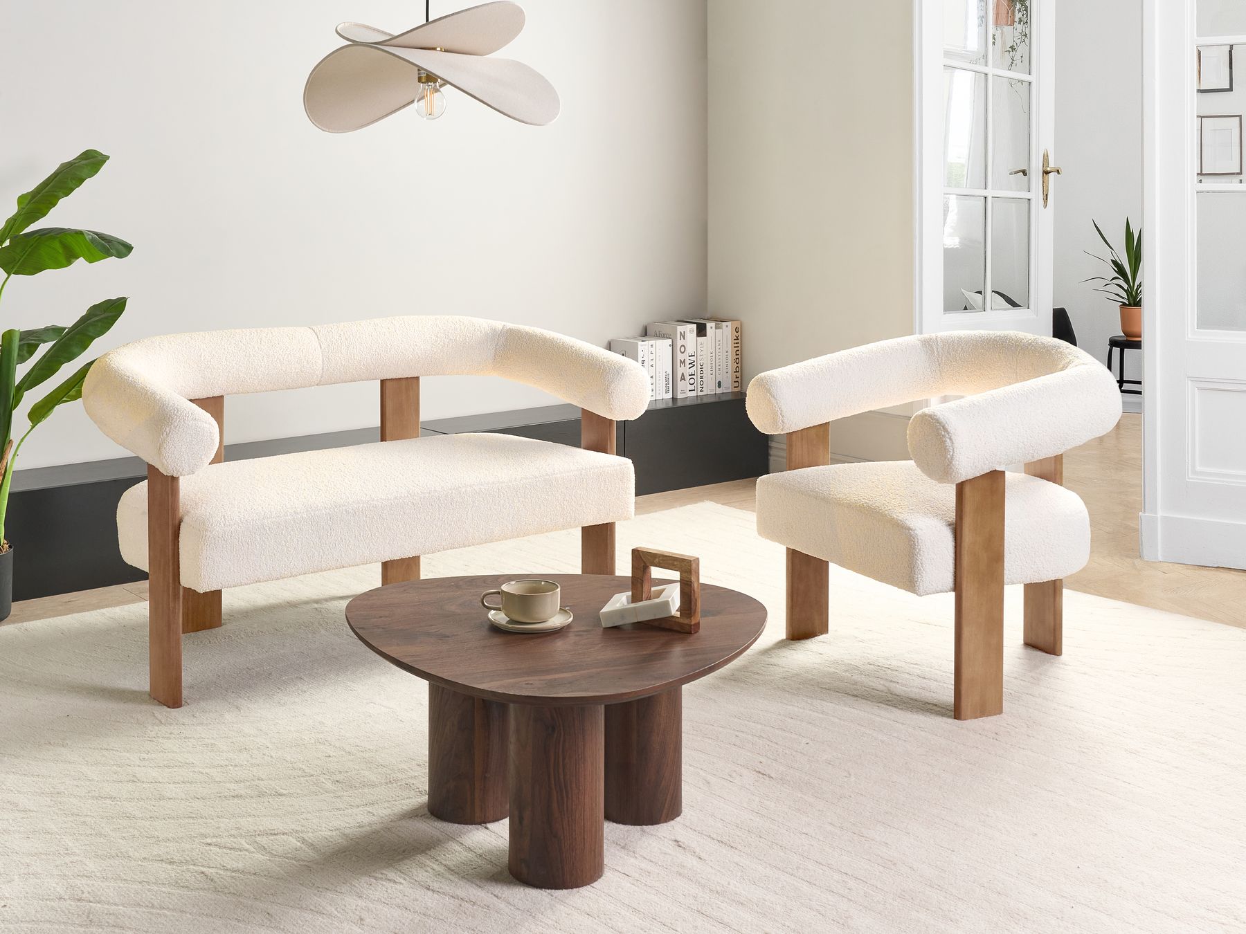 Sofa ILBRO Boucle Off-White/ Dark Brown 2 Seater