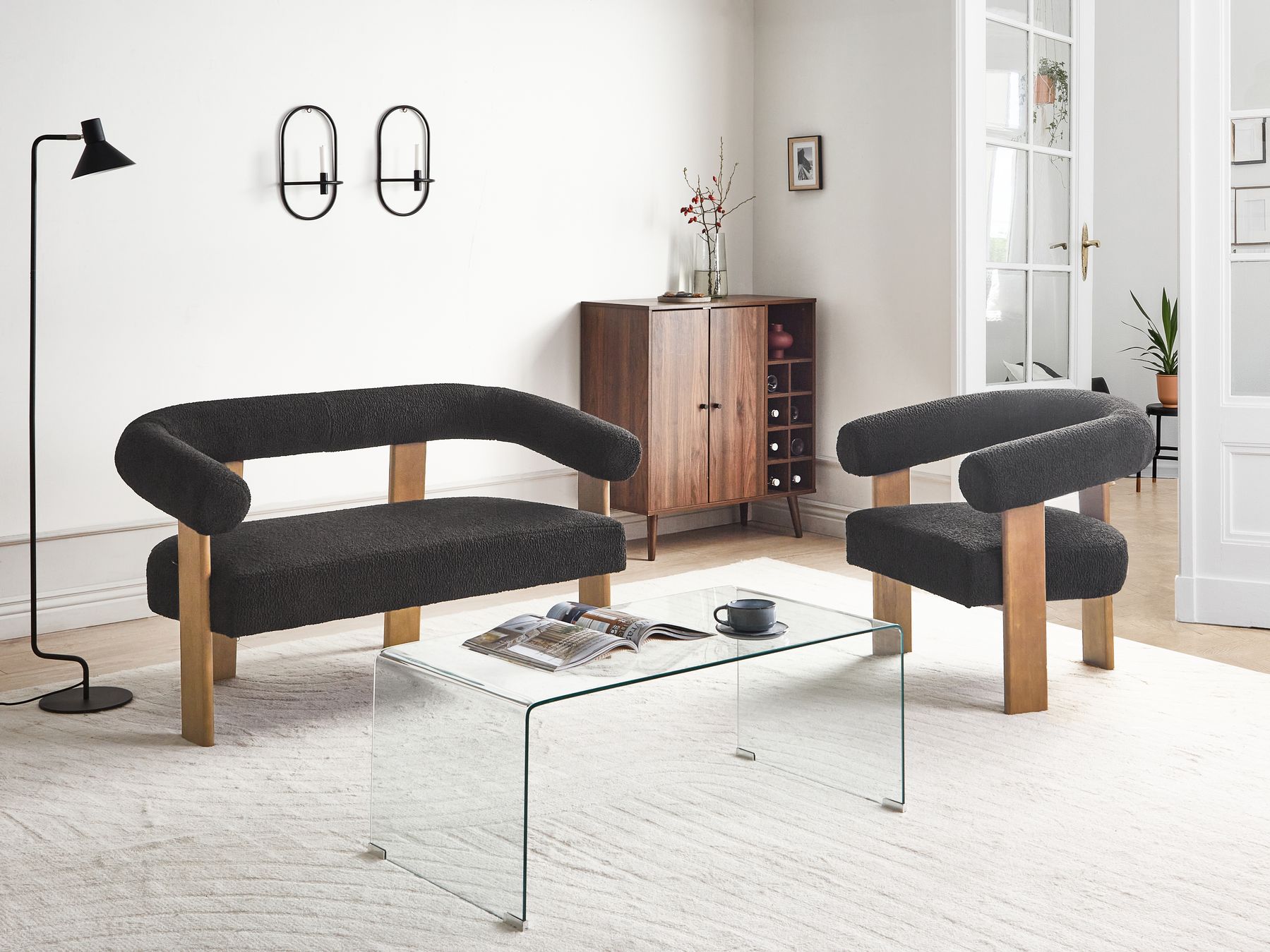 Sofa ILBRO Boucle Black/ Dark Brown 2 Seater