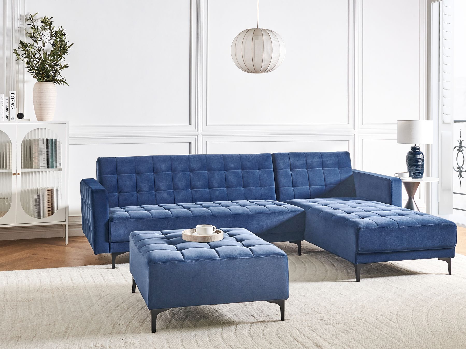 Modular Corner Sofa Bed ABERDEEN Velvet Blue 4 Seater Left Hand