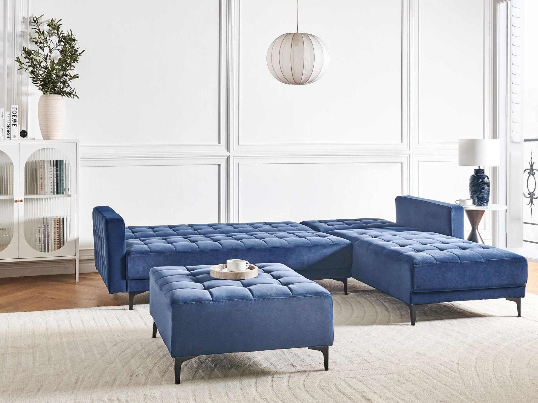 Modular Corner Sofa Bed ABERDEEN Velvet Blue 4 Seater Left Hand