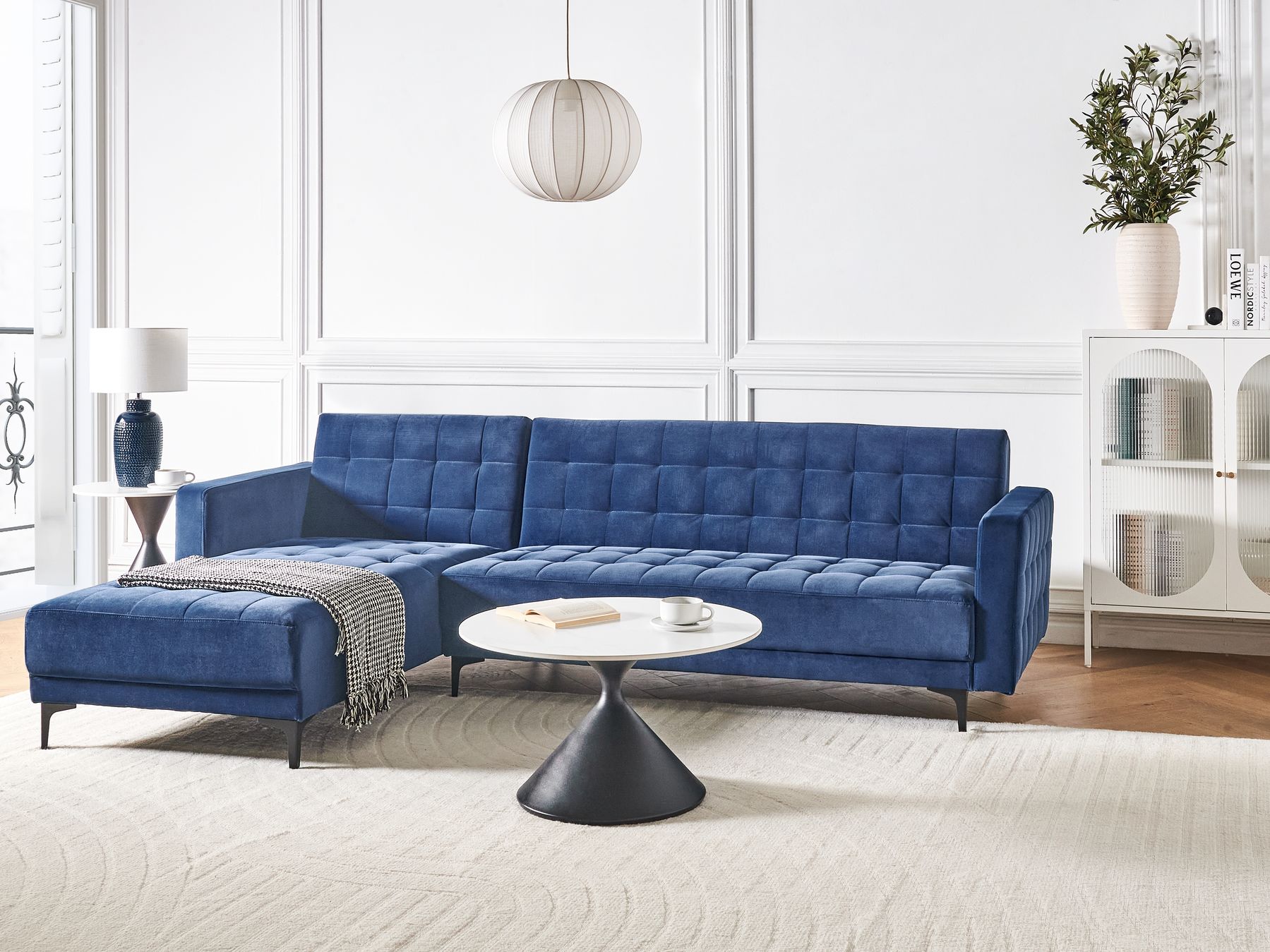 Modular Corner Sofa Bed ABERDEEN Velvet Blue 4 Seater Right Hand