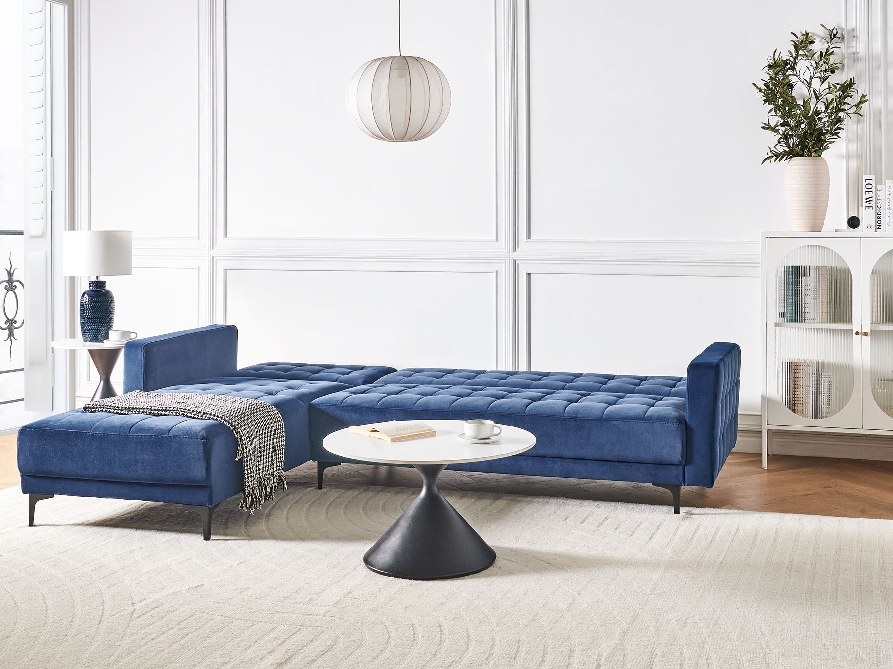 Modular Corner Sofa Bed ABERDEEN Velvet Blue 4 Seater Right Hand