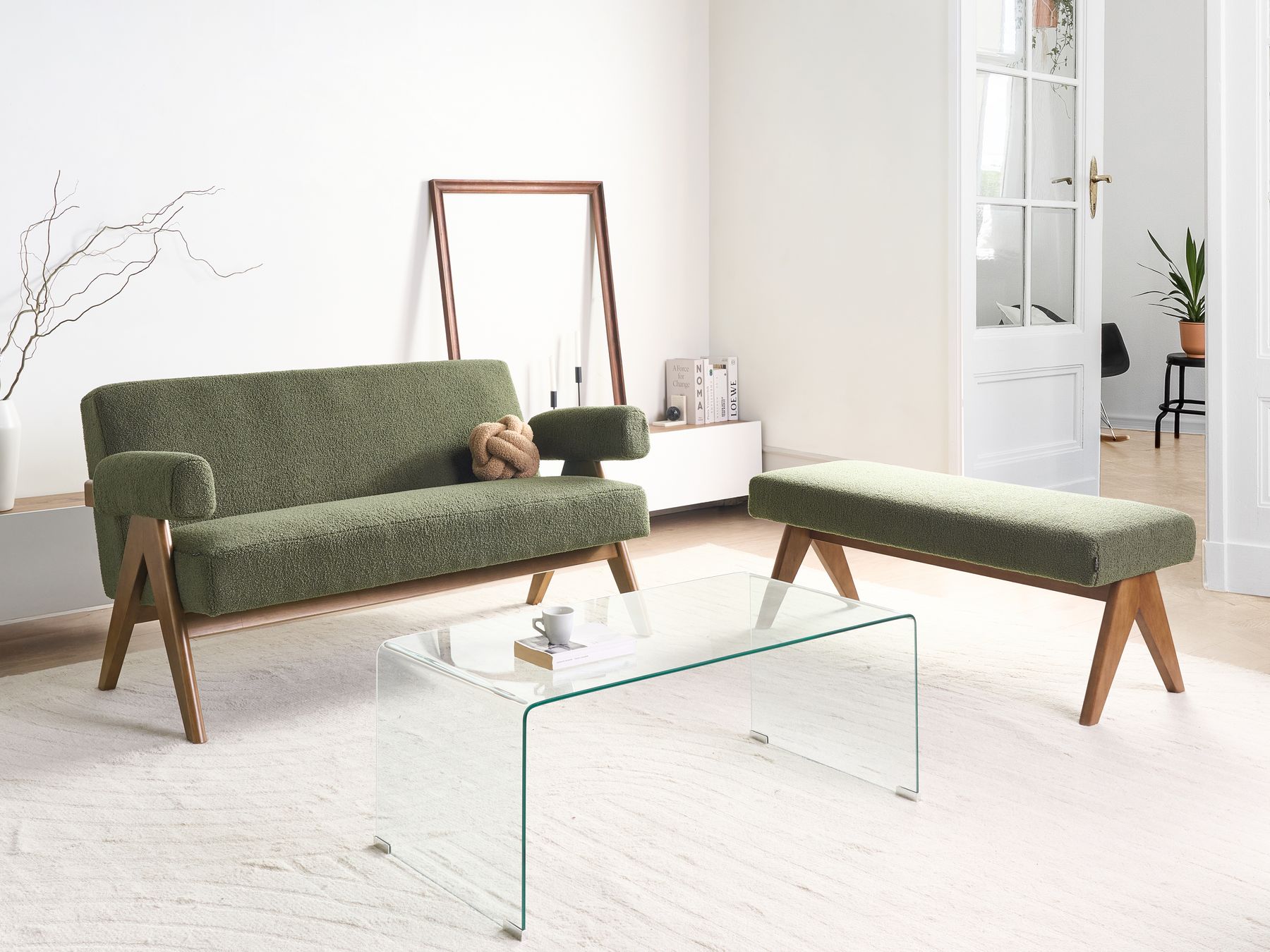 Sofa TAMRE Boucle Green/ Dark Brown 2 Seater