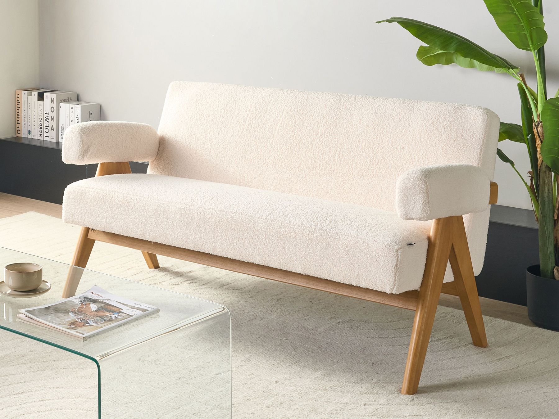 Sofa TAMRE Boucle Off-White/ Light Brown 2 Seater