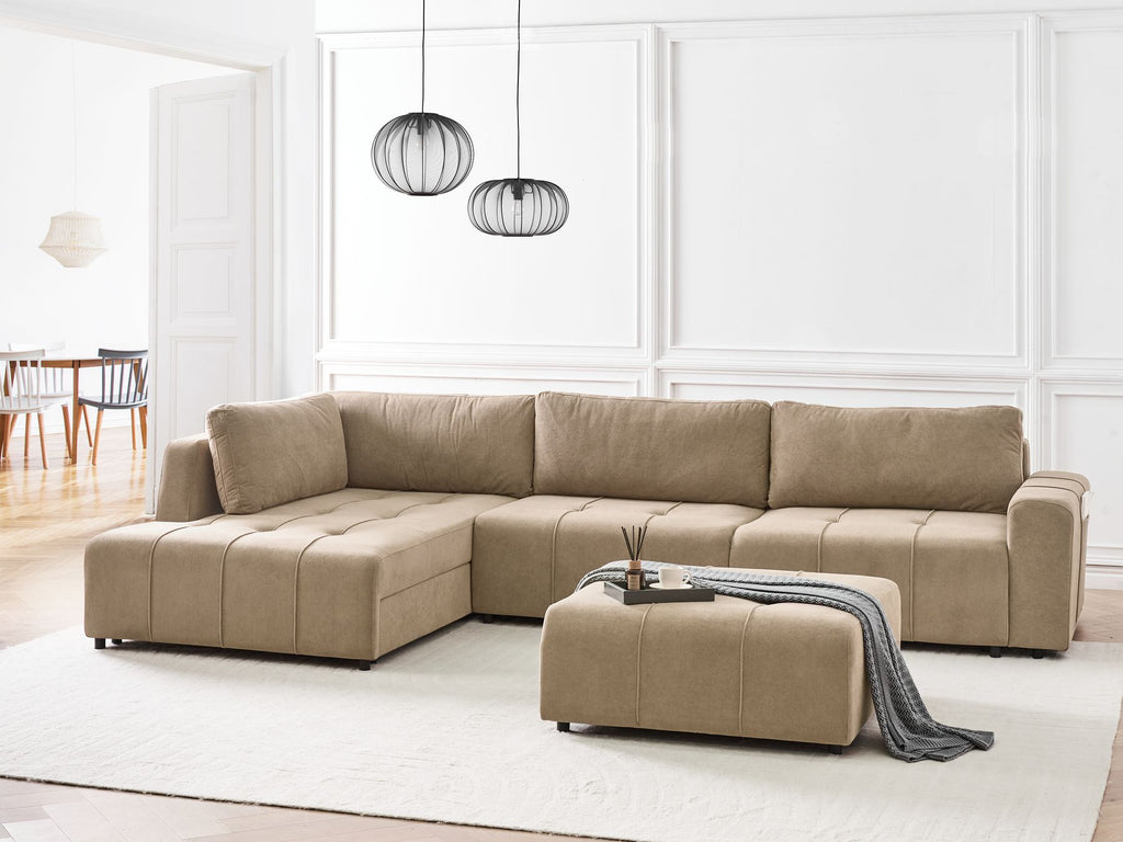 Corner Sofa Bed INNVIK Fabric Brown 4 Seater Right Hand