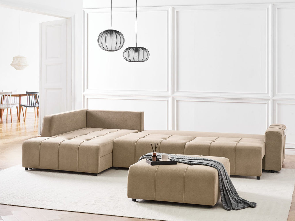 Corner Sofa Bed INNVIK Fabric Brown 4 Seater Right Hand