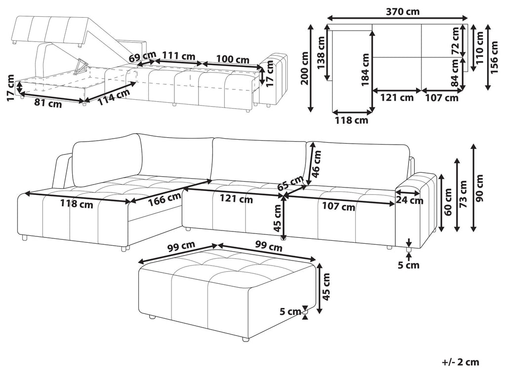 Corner Sofa Bed INNVIK Fabric Brown 4 Seater Right Hand