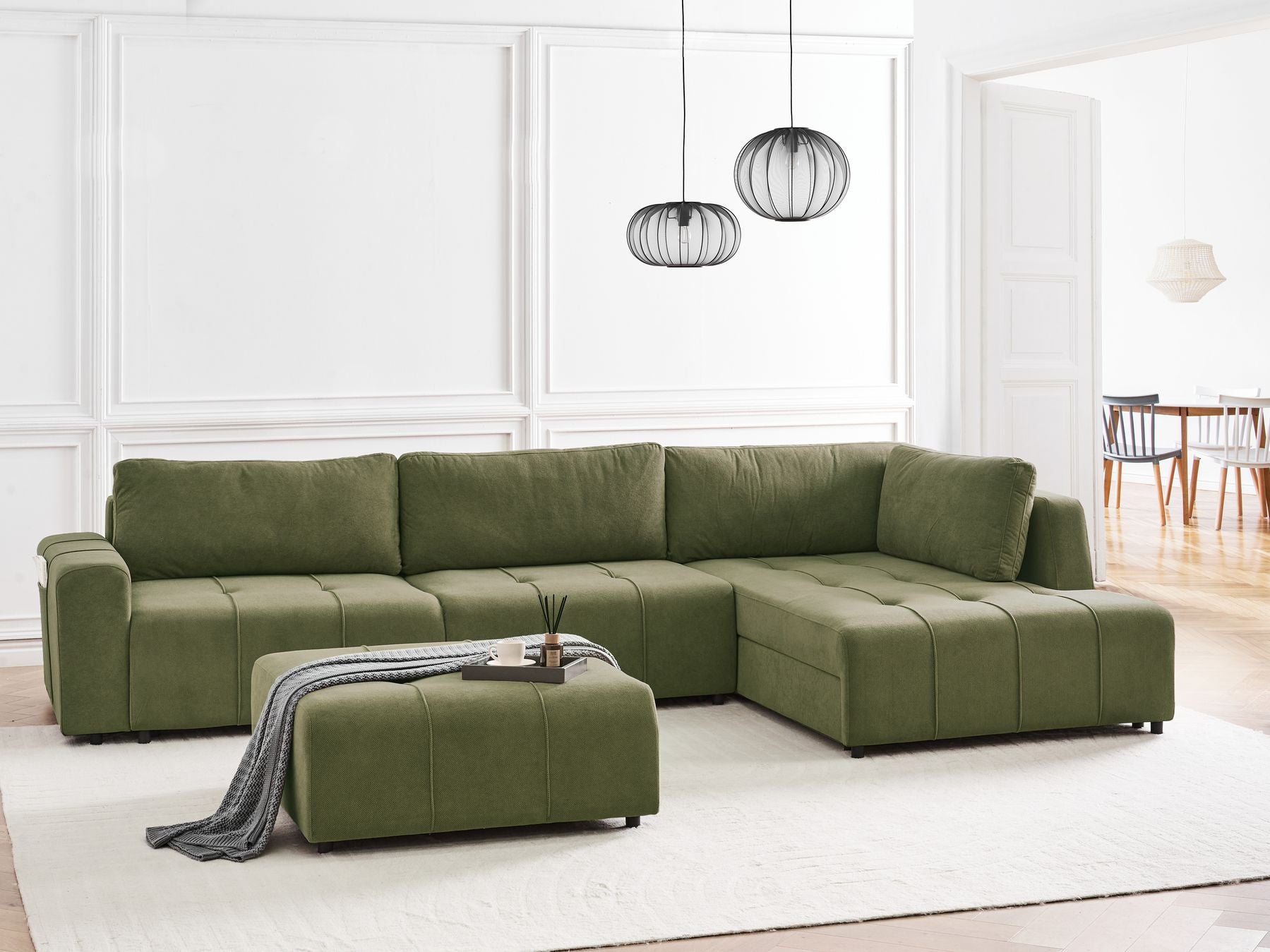 Corner Sofa Bed INNVIK Fabric Green 4 Seater Left Hand