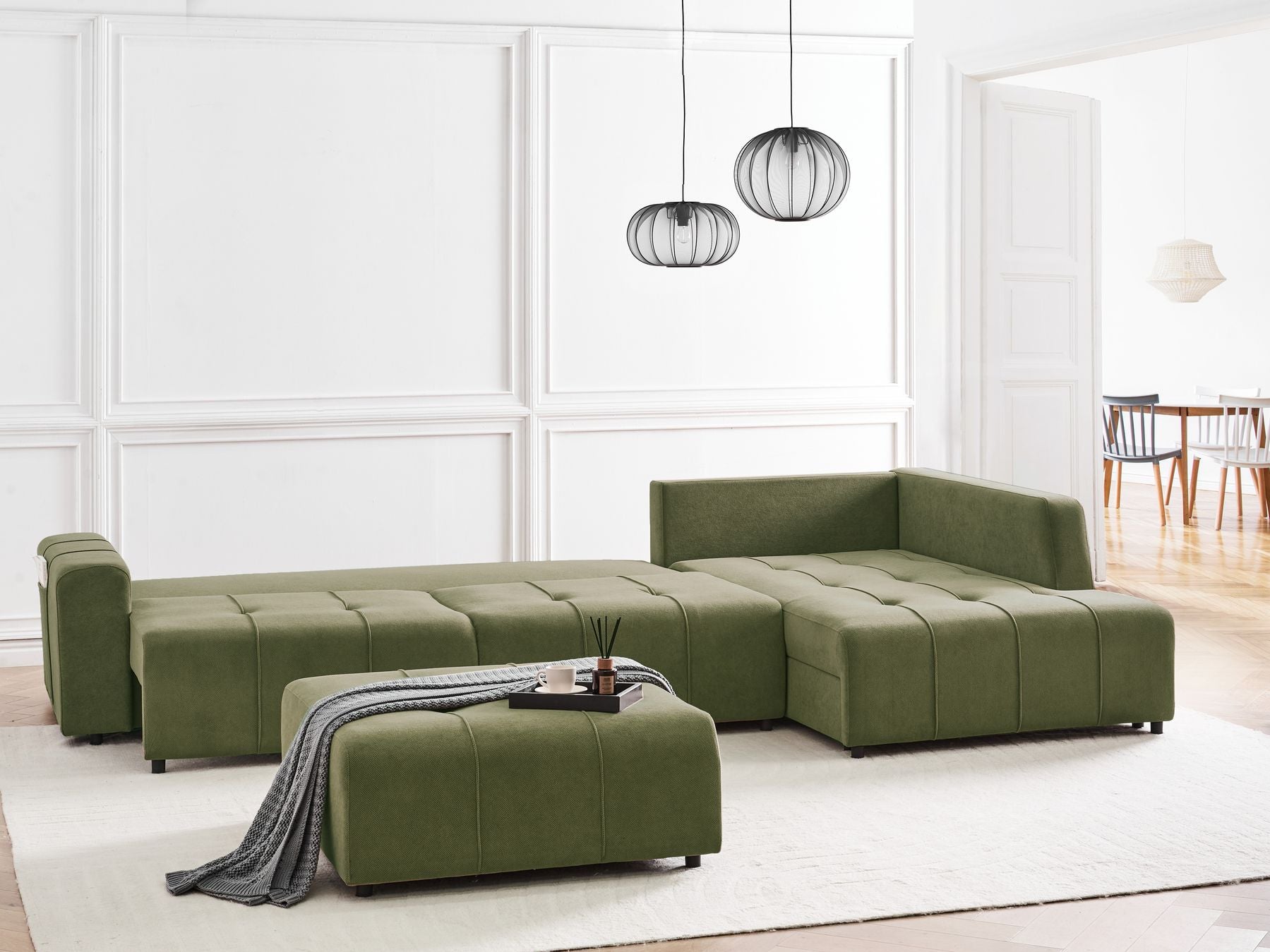 Corner Sofa Bed INNVIK Fabric Green 4 Seater Left Hand