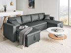 U-Shape Sofa Bed SOMMEN Fabric Dark Grey with Storage 5 Seater