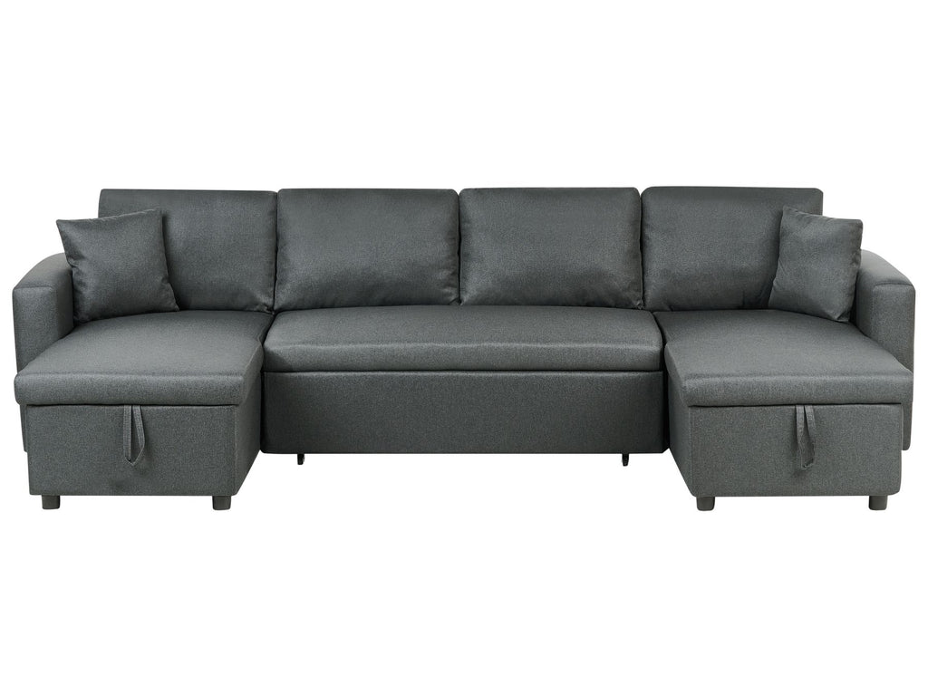 U-Shape Sofa Bed SOMMEN Fabric Dark Grey with Storage 5 Seater