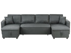 U-Shape Sofa Bed SOMMEN Fabric Dark Grey with Storage 5 Seater