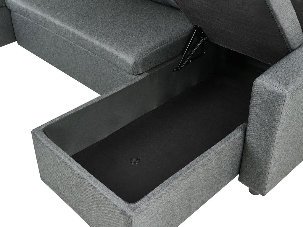 U-Shape Sofa Bed SOMMEN Fabric Dark Grey with Storage 5 Seater