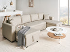 U-Shape Sofa Bed SOMMEN Fabric Light Beige with Storage 5 Seater