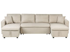 U-Shape Sofa Bed SOMMEN Fabric Light Beige with Storage 5 Seater