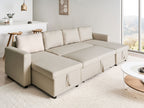 U-Shape Sofa Bed SOMMEN Fabric Light Beige with Storage 5 Seater