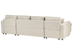 U-Shape Sofa Bed SOMMEN Fabric Light Beige with Storage 5 Seater