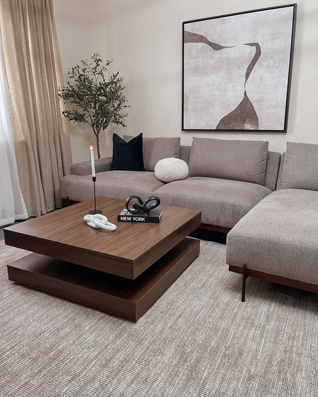 Corner Sofa MARIFERD Fabric Light Brown 3 Seater Left Hand