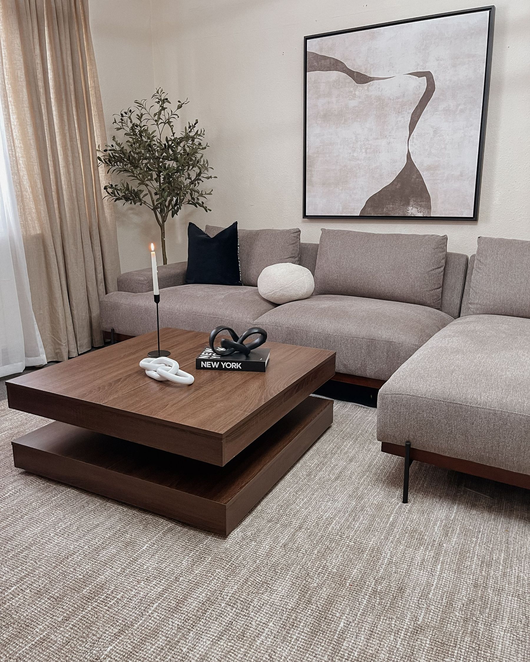 Corner Sofa MARIFERD Fabric Light Brown 3 Seater Left Hand