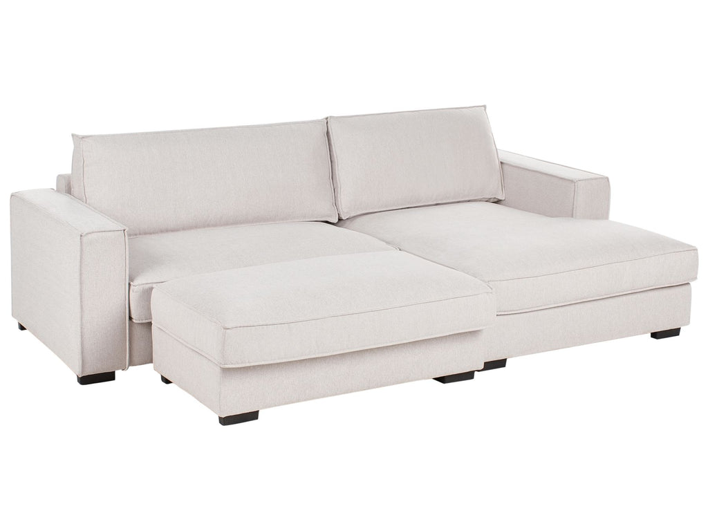 Corner Sofa RENDERS Fabric Light Beige with Ottoman Left Hand