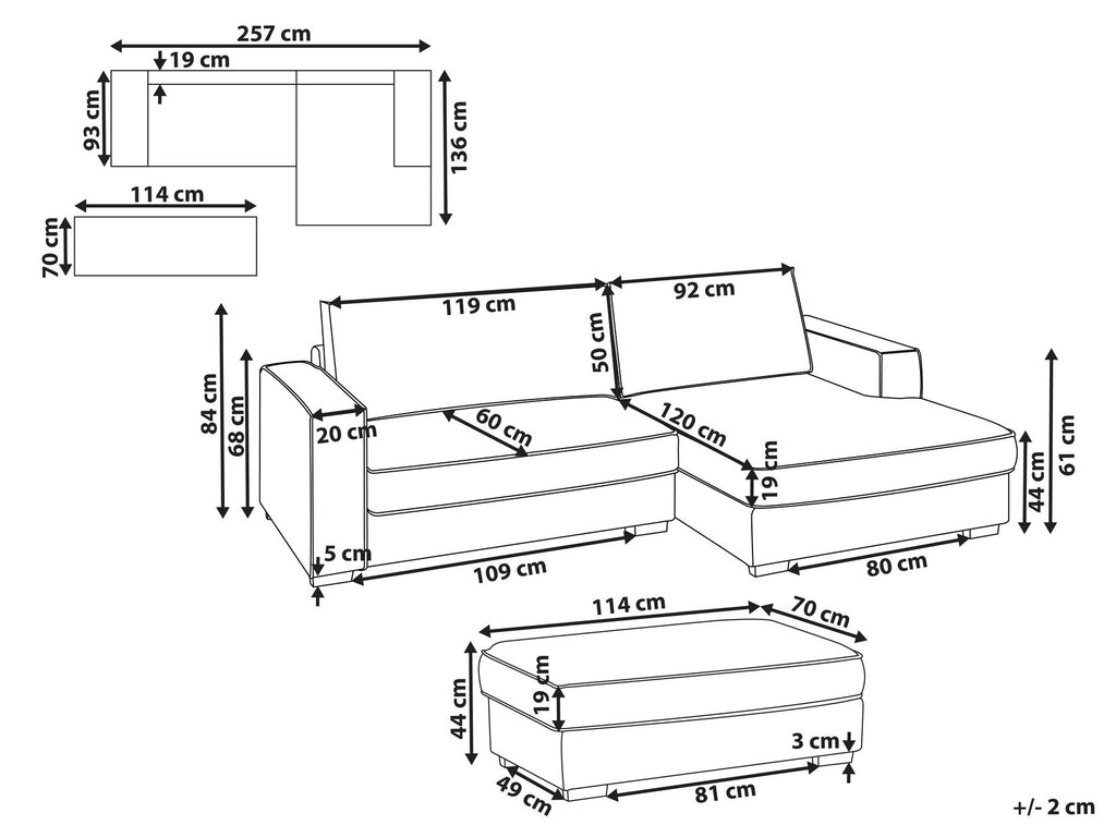 Corner Sofa RENDERS Fabric Light Beige with Ottoman Left Hand
