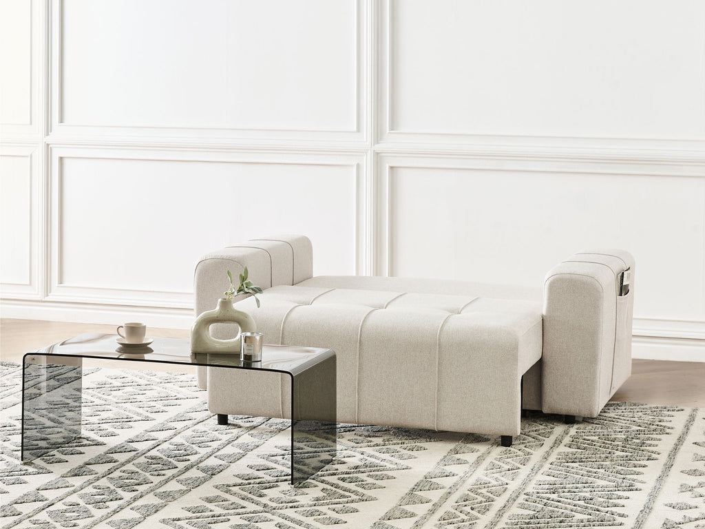 Sofa Bed INNVIK Fabric Light Beige with Storage 2 Seater