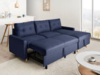 Corner Sofa Bed FLAKK Fabric Navy Blue with Storage 4 Seater Left Hand
