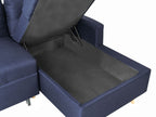 Corner Sofa Bed FLAKK Fabric Navy Blue with Storage 4 Seater Left Hand