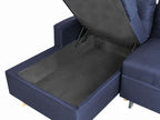 Corner Sofa Bed FLAKK Fabric Navy Blue with Storage 4 Seater Right Hand