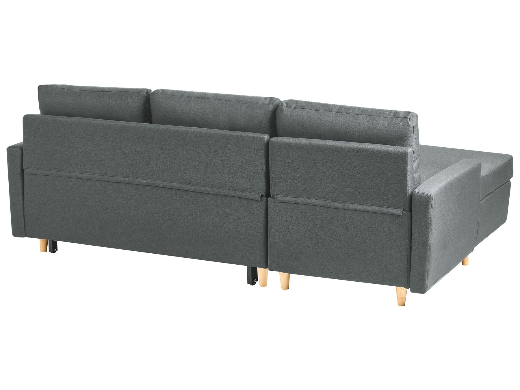 corner sofa bed flakk fabric dark grey with storage 4 seater right hand