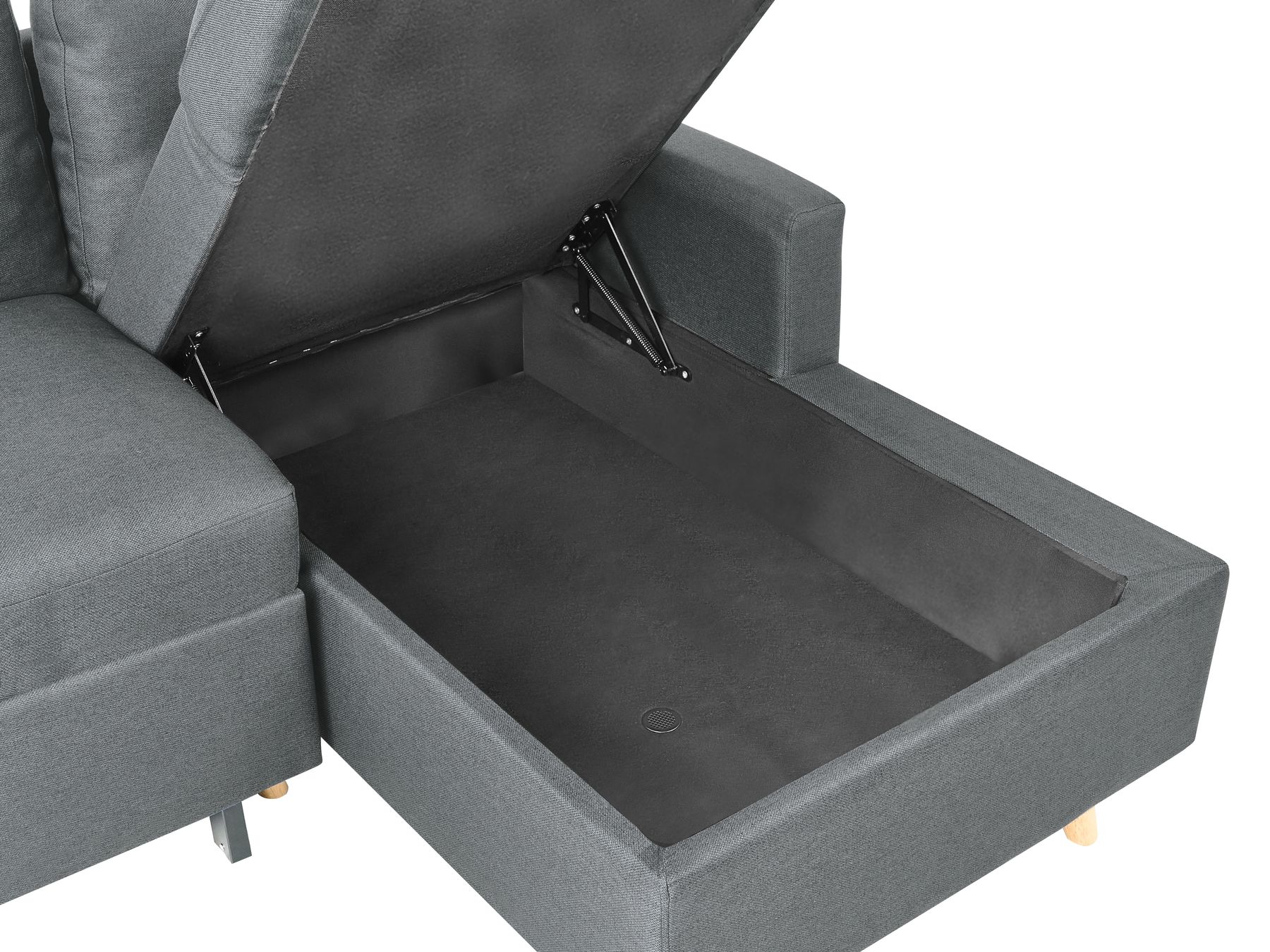 corner sofa bed flakk fabric dark grey with storage 4 seater right hand