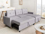 Corner Sofa Bed FLAKK Fabric Light Grey with Storage 4 Seater Left Hand