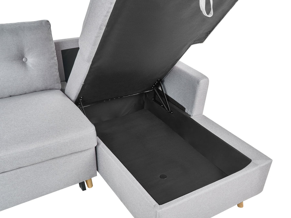 Corner Sofa Bed FLAKK Fabric Light Grey with Storage 4 Seater Left Hand