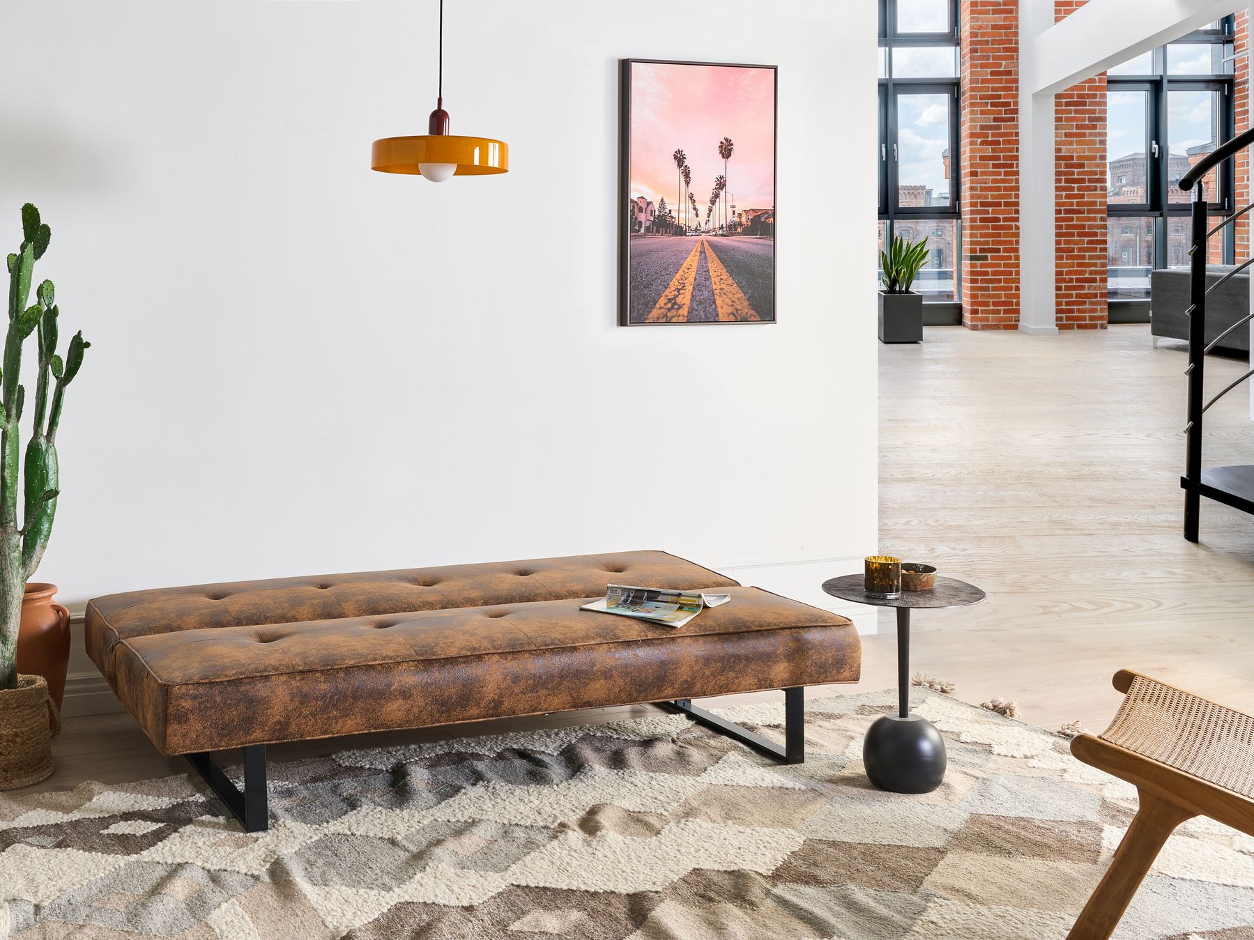 Sofa Bed DERBY Faux Leather Golden Brown 3 Seater