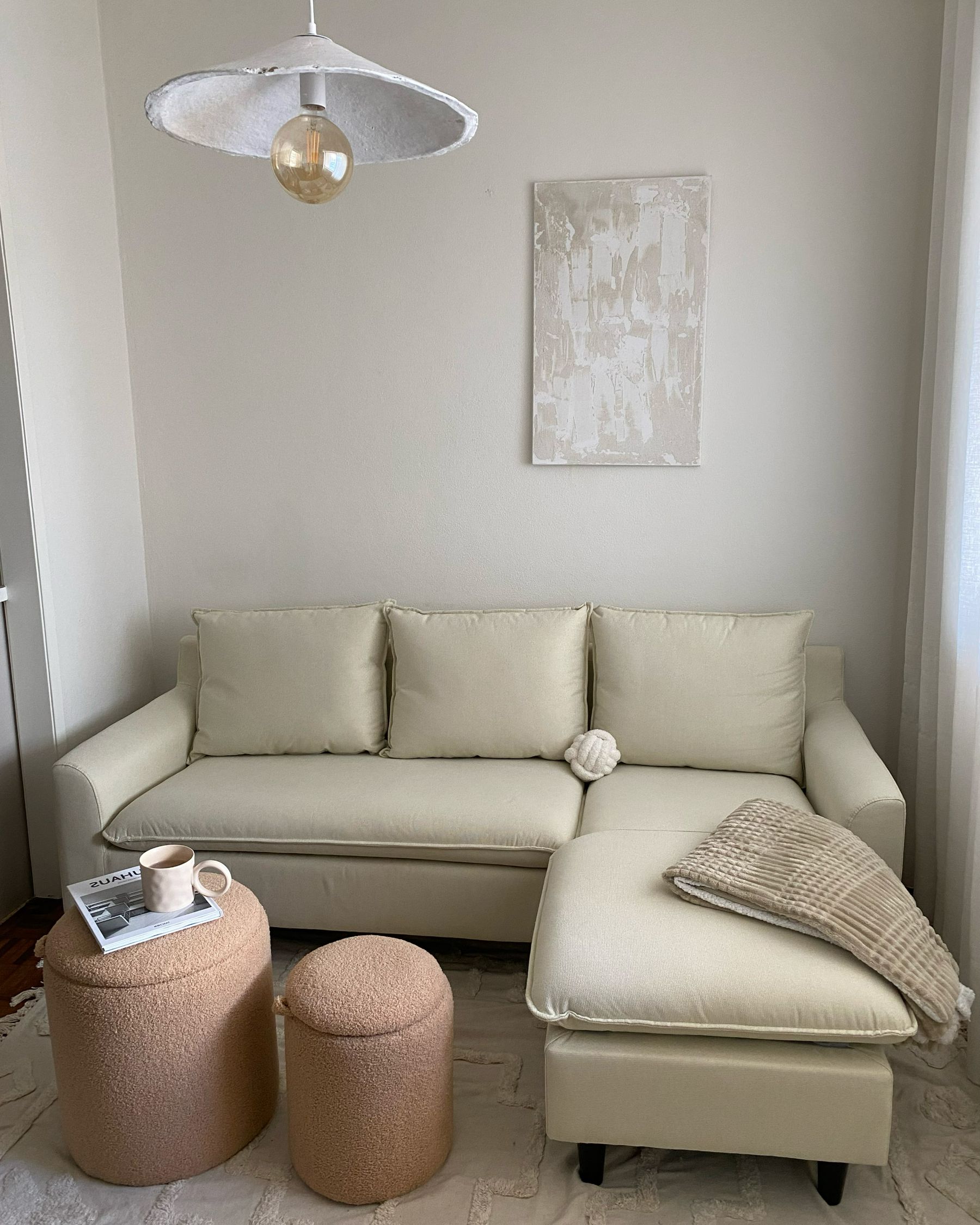 Corner Sofa ELVENES Fabric Light Beige 3 Seater Left Hand