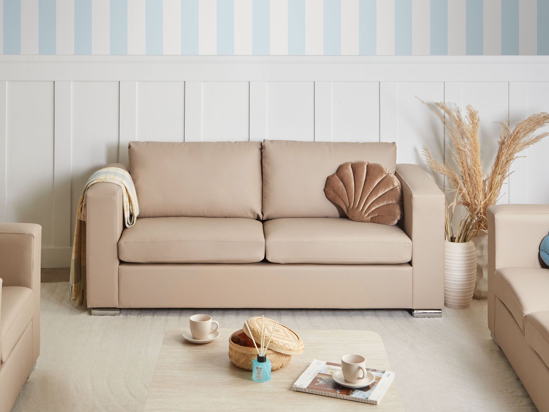 Sofa HELSINKI Leather Beige 3 Seater
