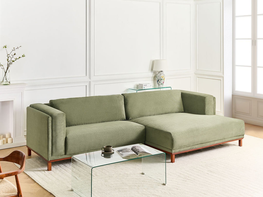 Corner Sofa VENG Corduroy Green 4 Seater