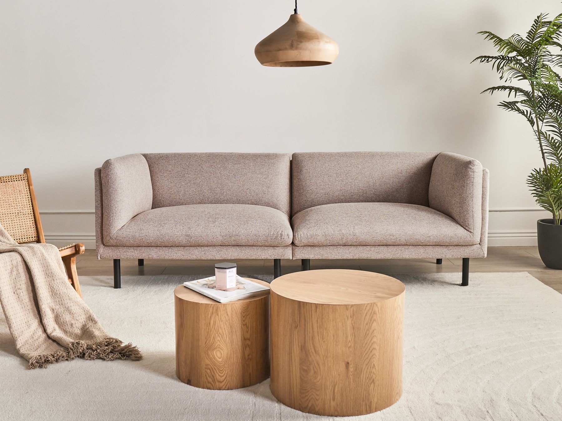 Sofa VORGOD Fabric Light Brown 3 Seater