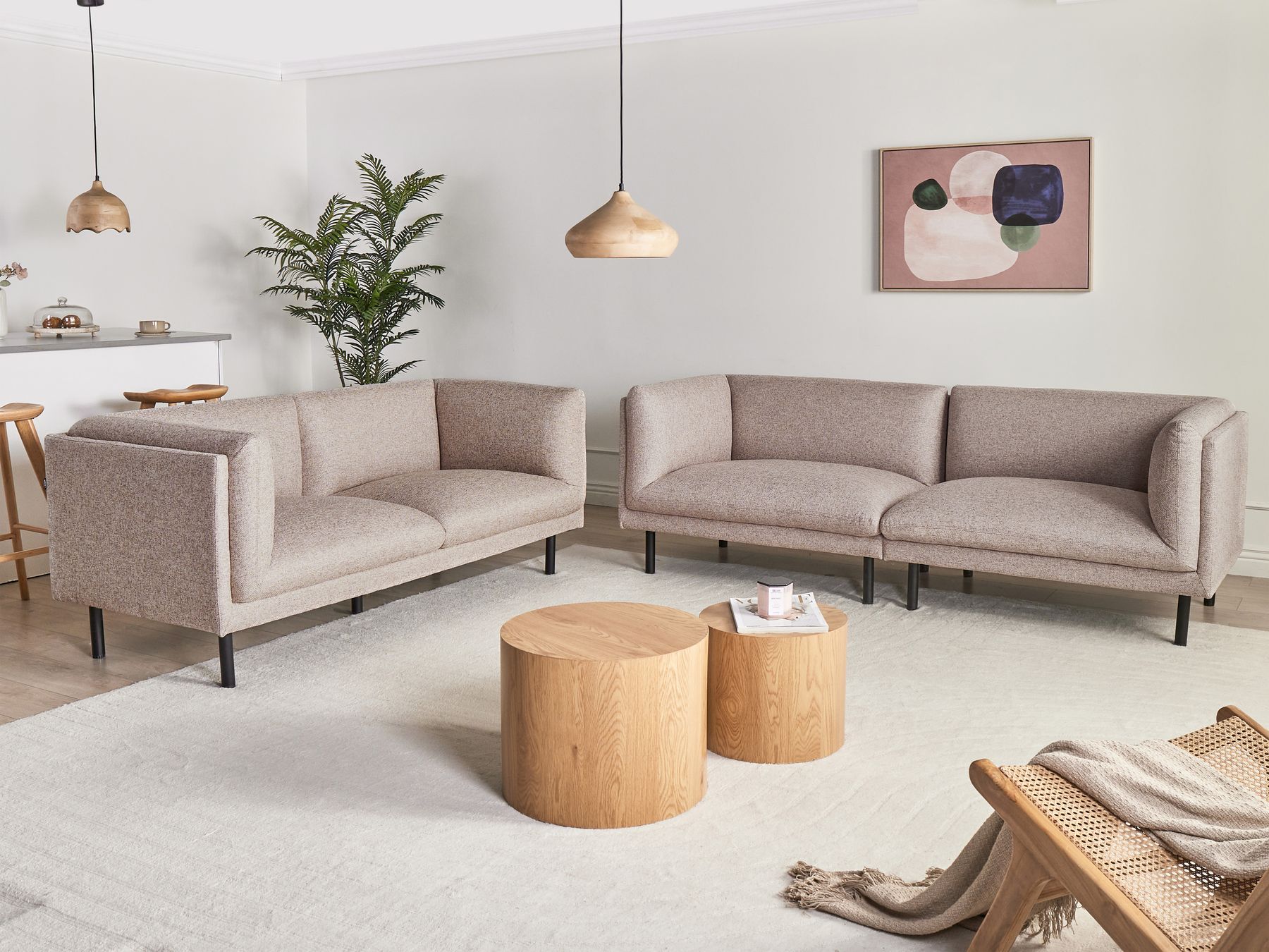 Sofa VORGOD Fabric Light Brown 3 Seater