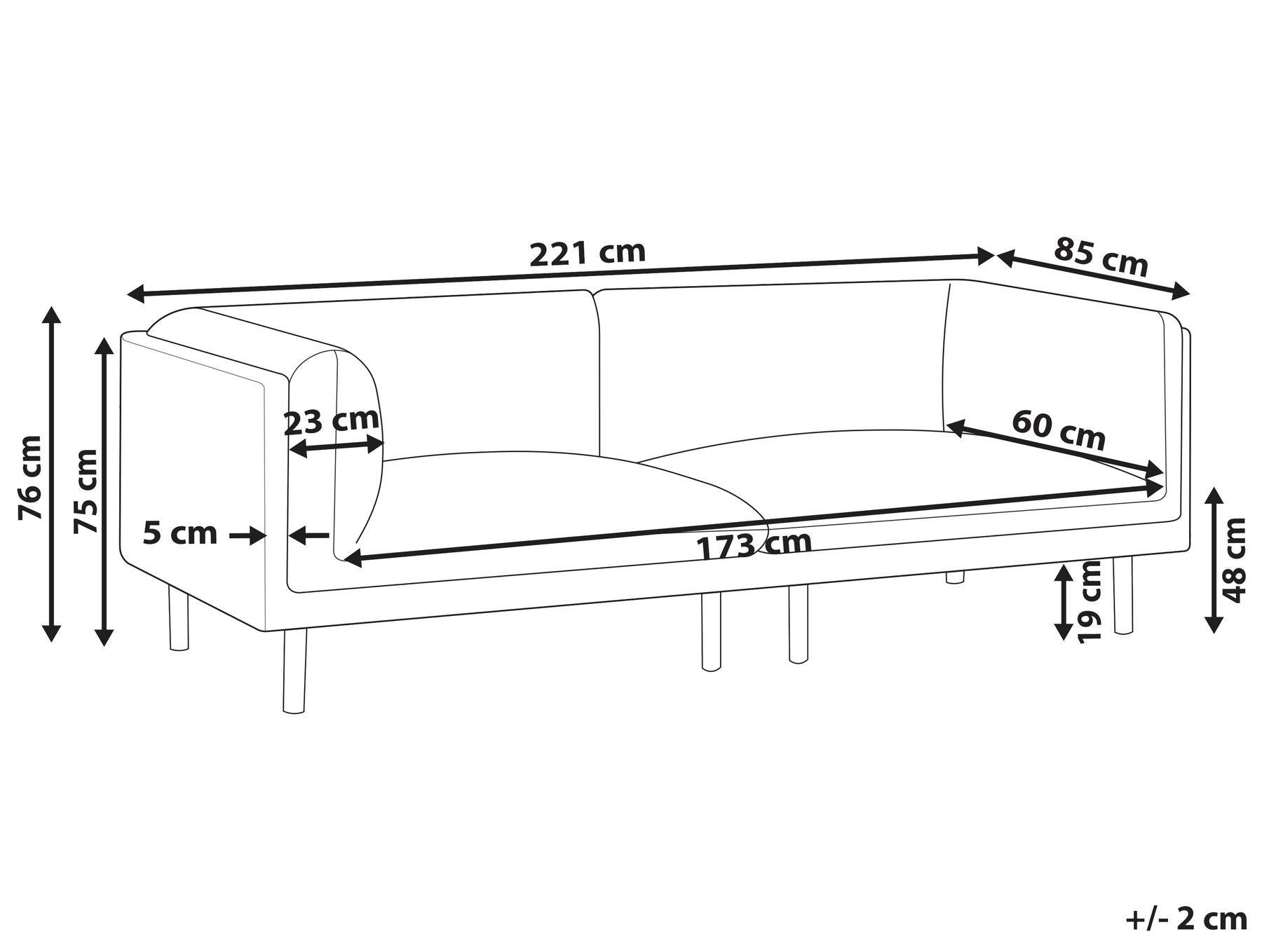 Sofa VORGOD Fabric Light Brown 3 Seater