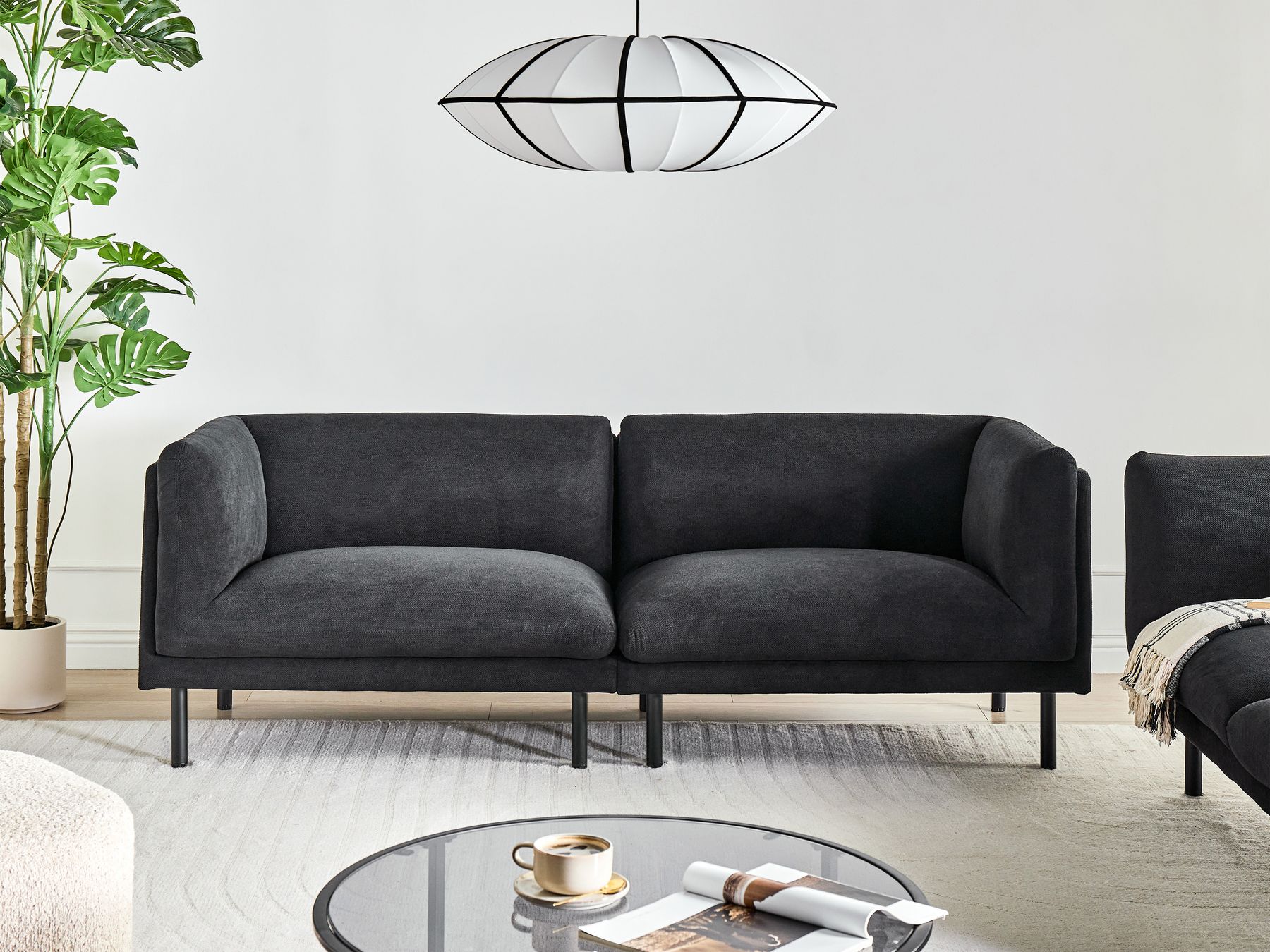 Sofa VORGOD Fabric Black 3 Seater