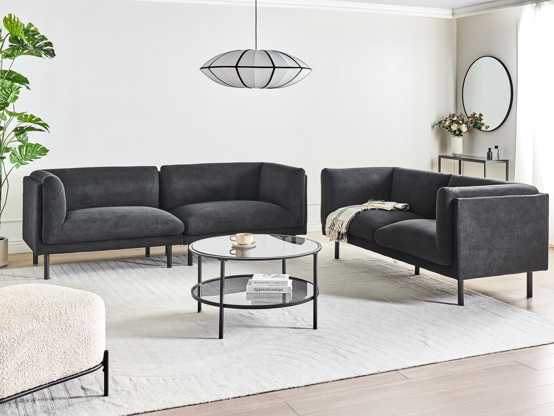 Sofa VORGOD Fabric Black 3 Seater