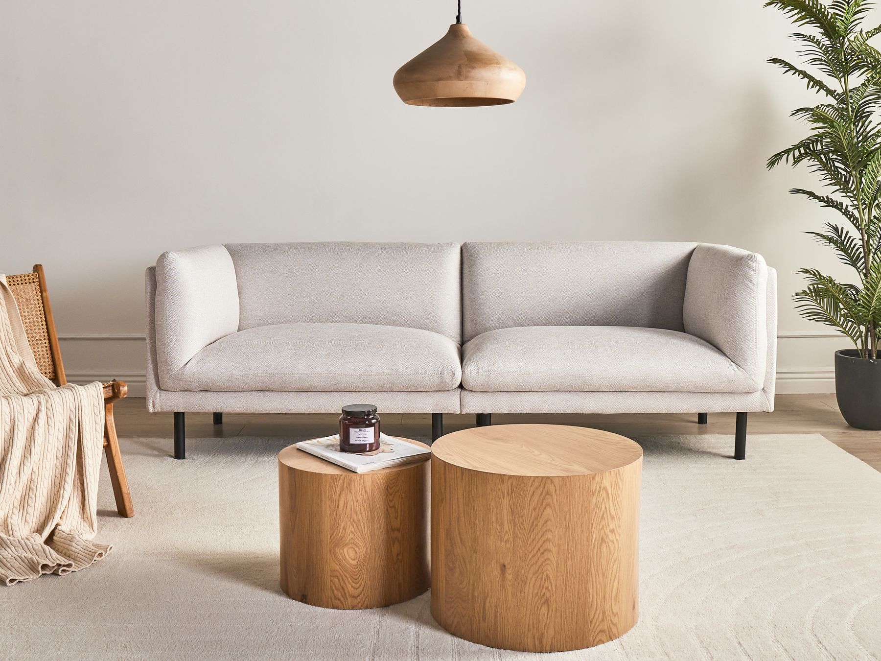 Sofa VORGOD Fabric Light Beige 3 Seater