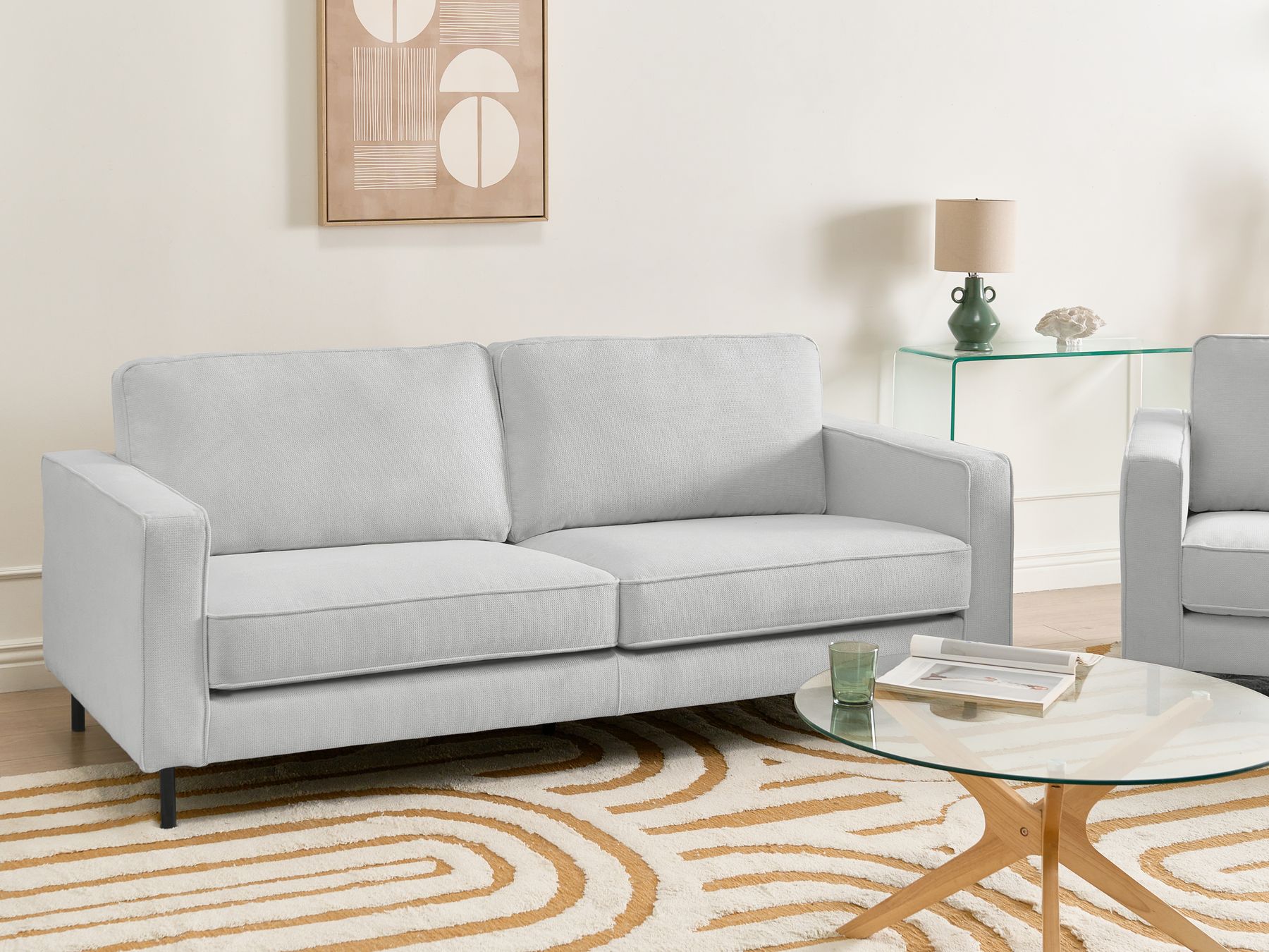 Sofa SAVALEN Fabric Light Grey 3 Seater