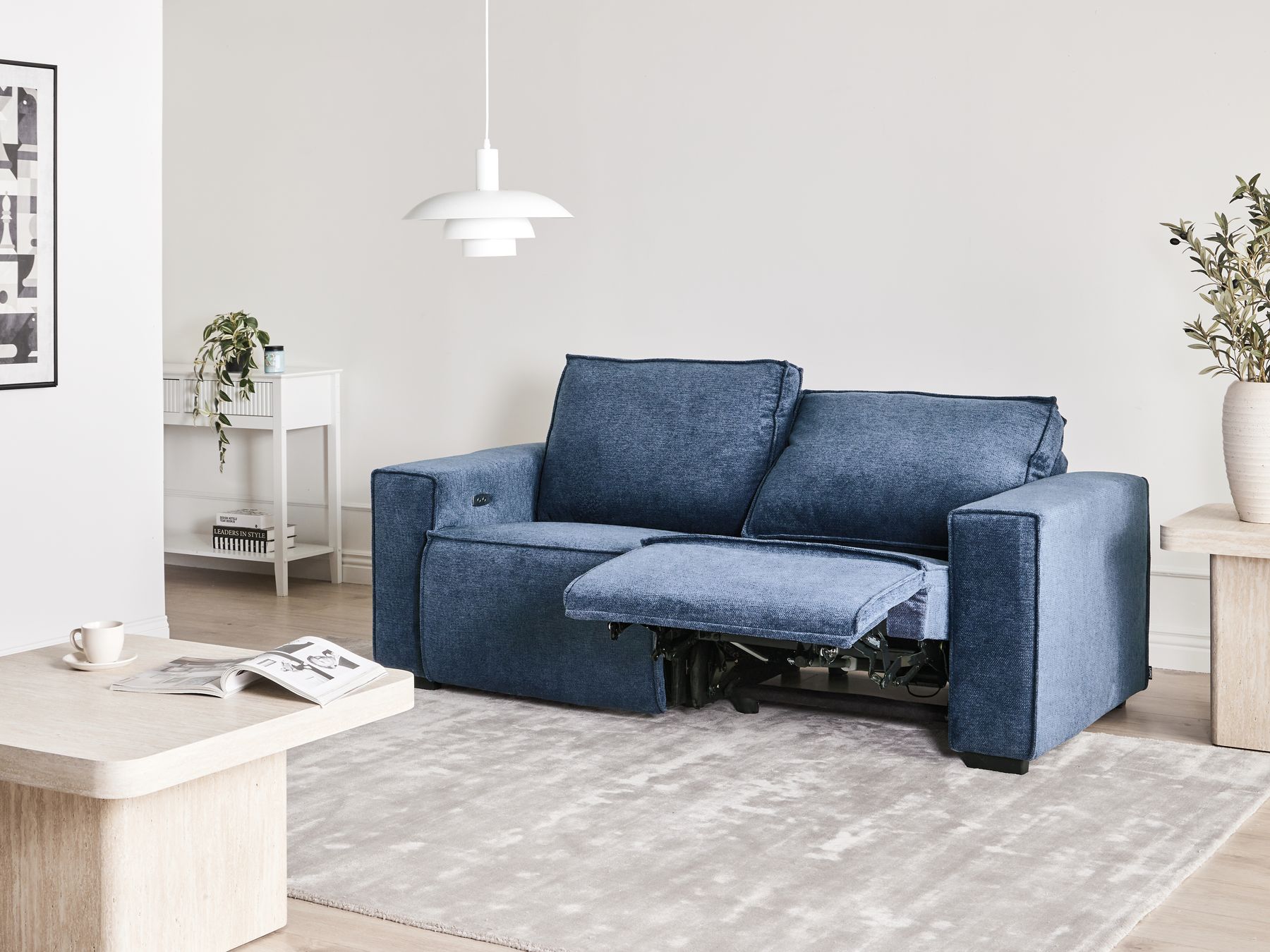Electric Recliner Sofa NUKARI Fabric Blue 3 Seater
