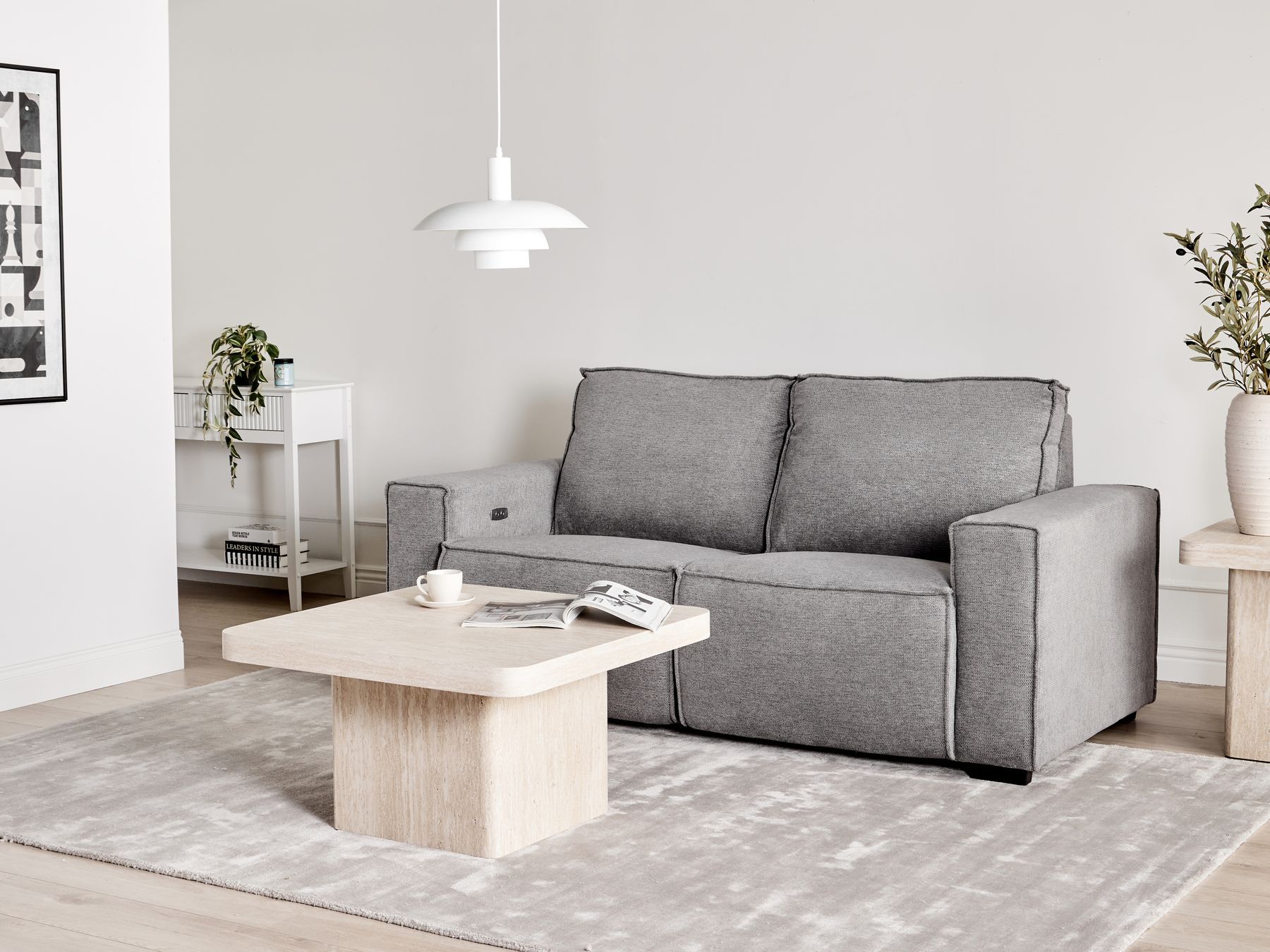 Electric Recliner Sofa NUKARI Fabric Grey 3 Seater