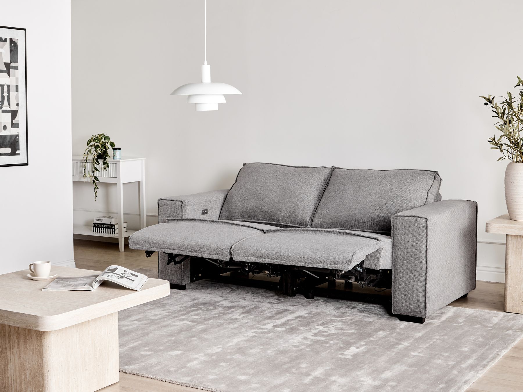 Electric Recliner Sofa NUKARI Fabric Grey 3 Seater