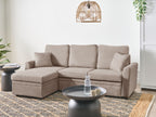 Corner Sofa Bed NASSJO Faux Linen Light Brown 3 Seater Right Hand