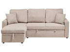 Corner Sofa Bed NASSJO Faux Linen Light Brown 3 Seater Right Hand