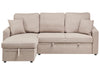 Corner Sofa Bed Faux Linen Light Brown 3 Seater Right Hand